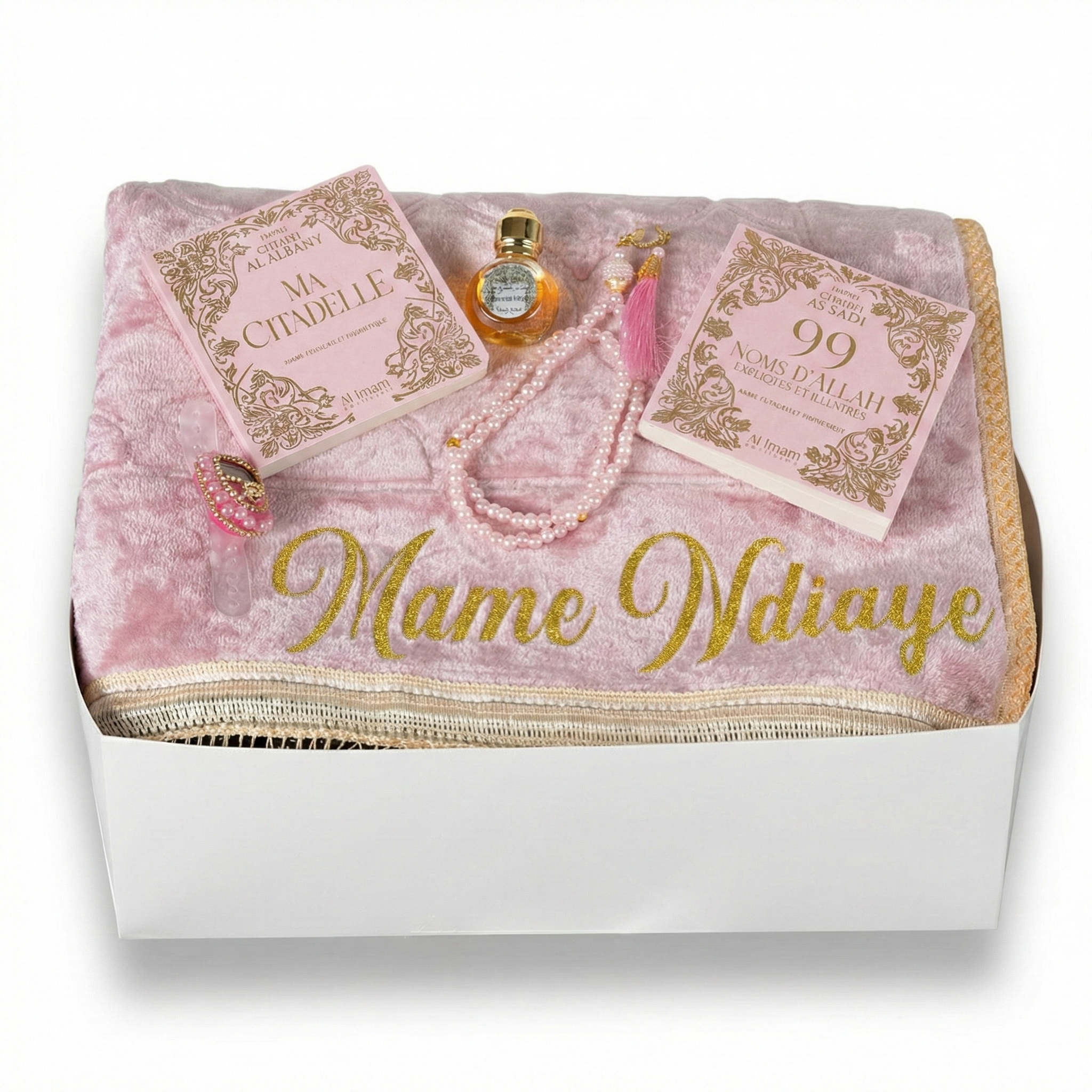 Box de Prière Complète Rose Personnalisée Dakar | Tapis Gravé